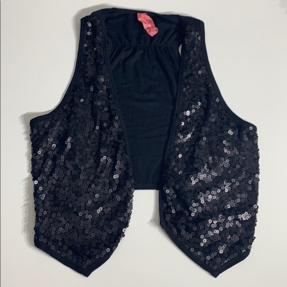 Eighty sixty Black Sequin Open party Vest medium women’s crop top - Picture 1 of 5
